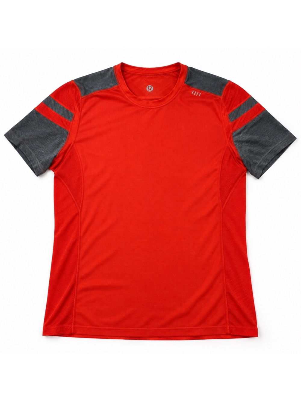Lululemon Short Sleeve Orange Grey Shirt Workout Athletic Men’s Size Medium